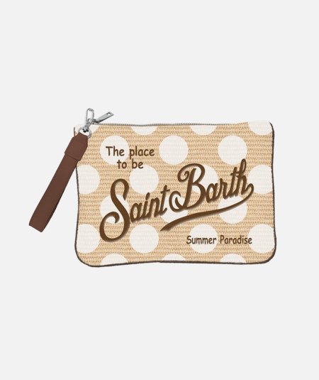 Pochette Parisienne in paglia con ricamo Saint Bart e stampa pois - Duepistudio ***** Abbigliamento, Accessori e Calzature | Uomo - Donna