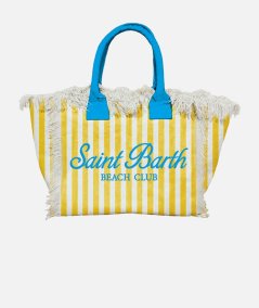 Borsa a spalla Vanity in canvas di cotone con stampa a righe gialle