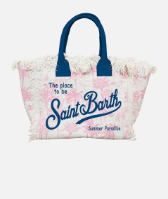 Borsa a spalla Vanity in canvas di cotone con stampa rosa