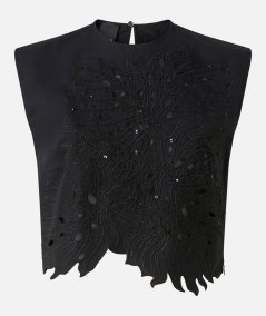Crop top with openwork embroidery and crystals
