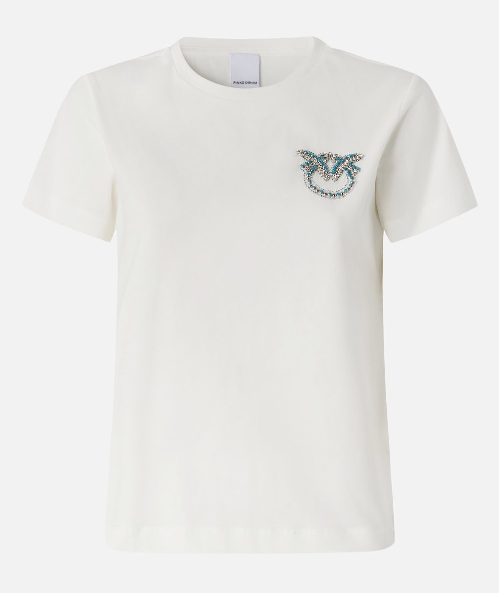T-shirt maniche corte con ricamo gioiello Love Birds