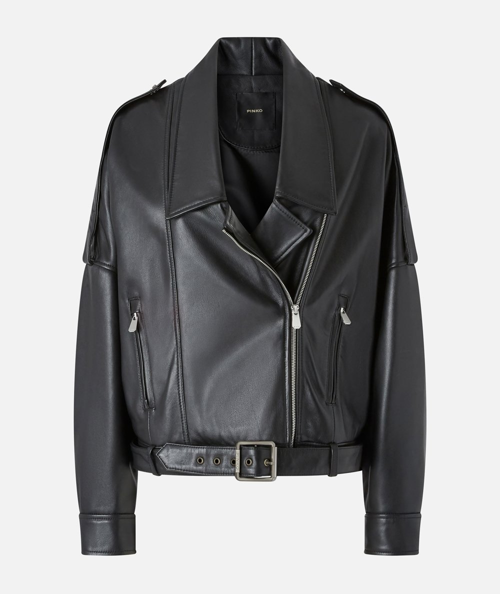 Giubbino biker in nappa con cintura