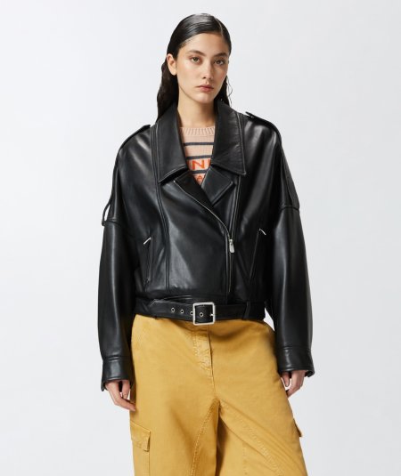 Giubbino biker in nappa con cintura