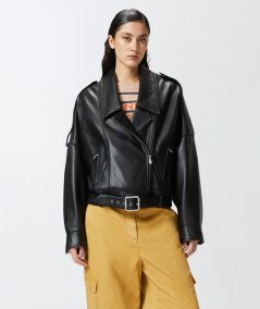 Giubbino biker in nappa con cintura