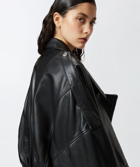 Giubbino biker in nappa con cintura