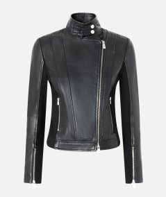Giubbino biker in pelle con retro in tessuto