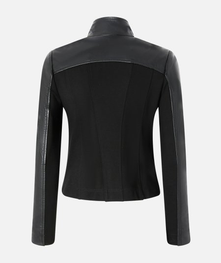 Giubbino biker in pelle con retro in tessuto