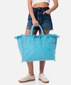 Borsa tote Vanity in tela di cotone con toppa con logo