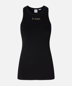 Top a canotta a costine con logo