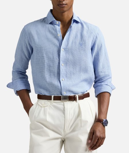 CAMICIA IN LINO PIEDE DE POULE