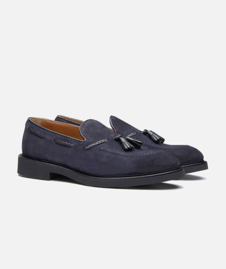 Mocassini con nappine in suede blu