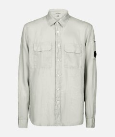 Shirt with pocket in resin-coated linen