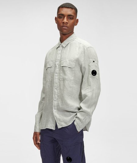 Shirt with pocket in resin-coated linen