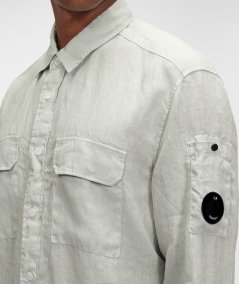 Shirt with pocket in resin-coated linen