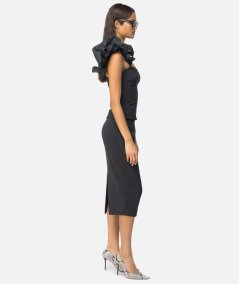 Crepe and taffeta one-shoulder top