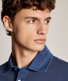 Jersey polo shirt with satin embroidery