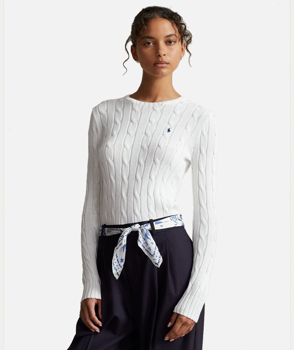 Crew-neck sweater in cable-knit cotton