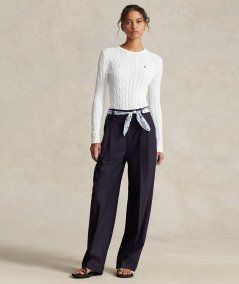 Crew-neck sweater in cable-knit cotton