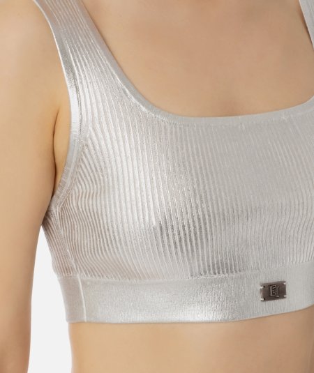 Cropped top in laminated viscose