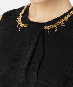 Crêpe jacquard lettering minidress