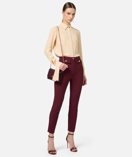 Straight stretch crêpe trousers with rivet logo