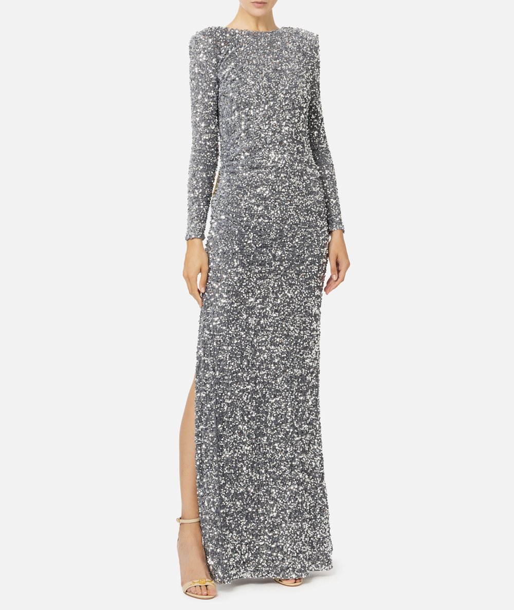 Red carpet dress in embroidered chenille with sequins