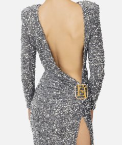 Red carpet dress in embroidered chenille with sequins