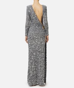 Red carpet dress in embroidered chenille with sequins