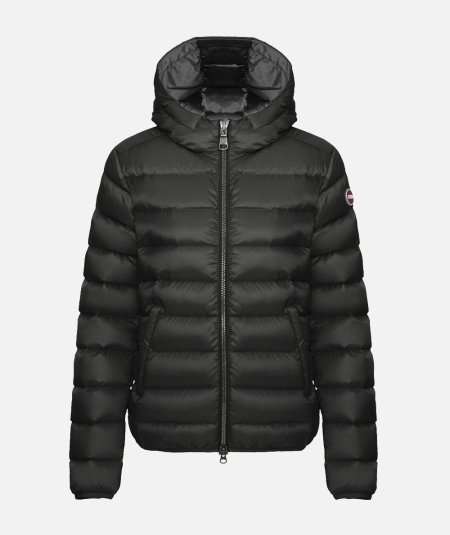 Short down jacket with fixed hood