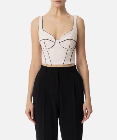 Crêpe top with contrasting piping