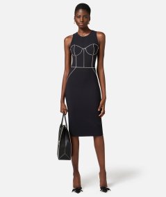 Crêpe sheath dress with contrasting piping