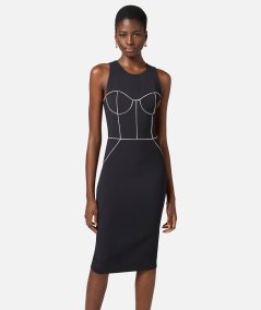 Crêpe sheath dress with contrasting piping