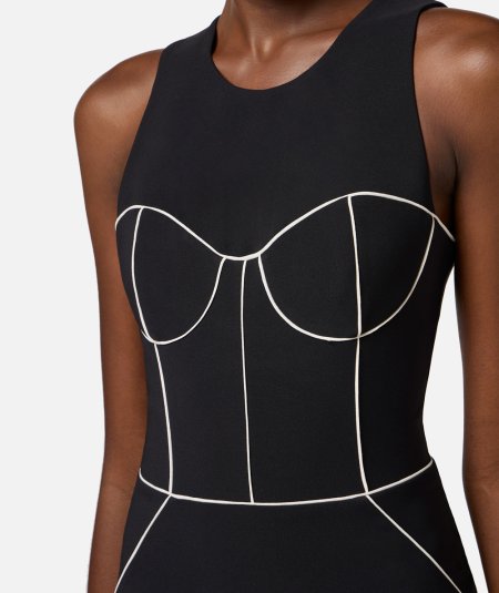 Crêpe sheath dress with contrasting piping