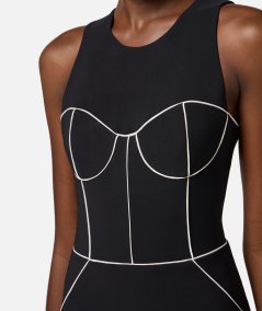 Crêpe sheath dress with contrasting piping