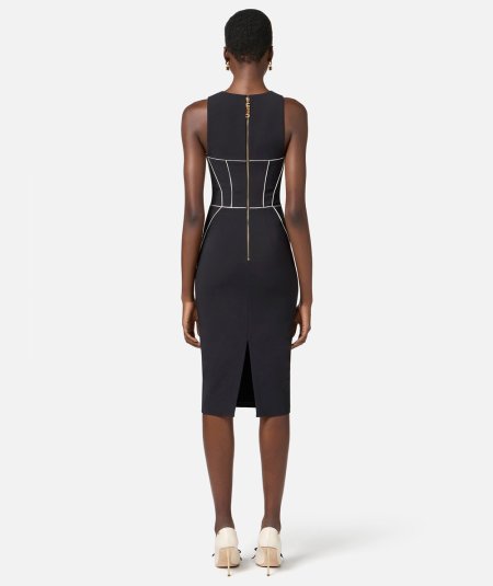 Crêpe sheath dress with contrasting piping