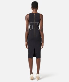 Crêpe sheath dress with contrasting piping