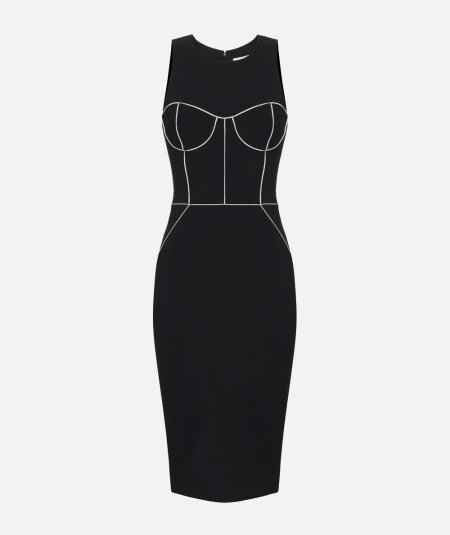 Crêpe sheath dress with contrasting piping