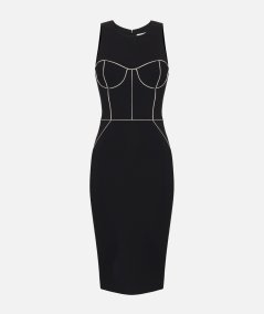 Crêpe sheath dress with contrasting piping