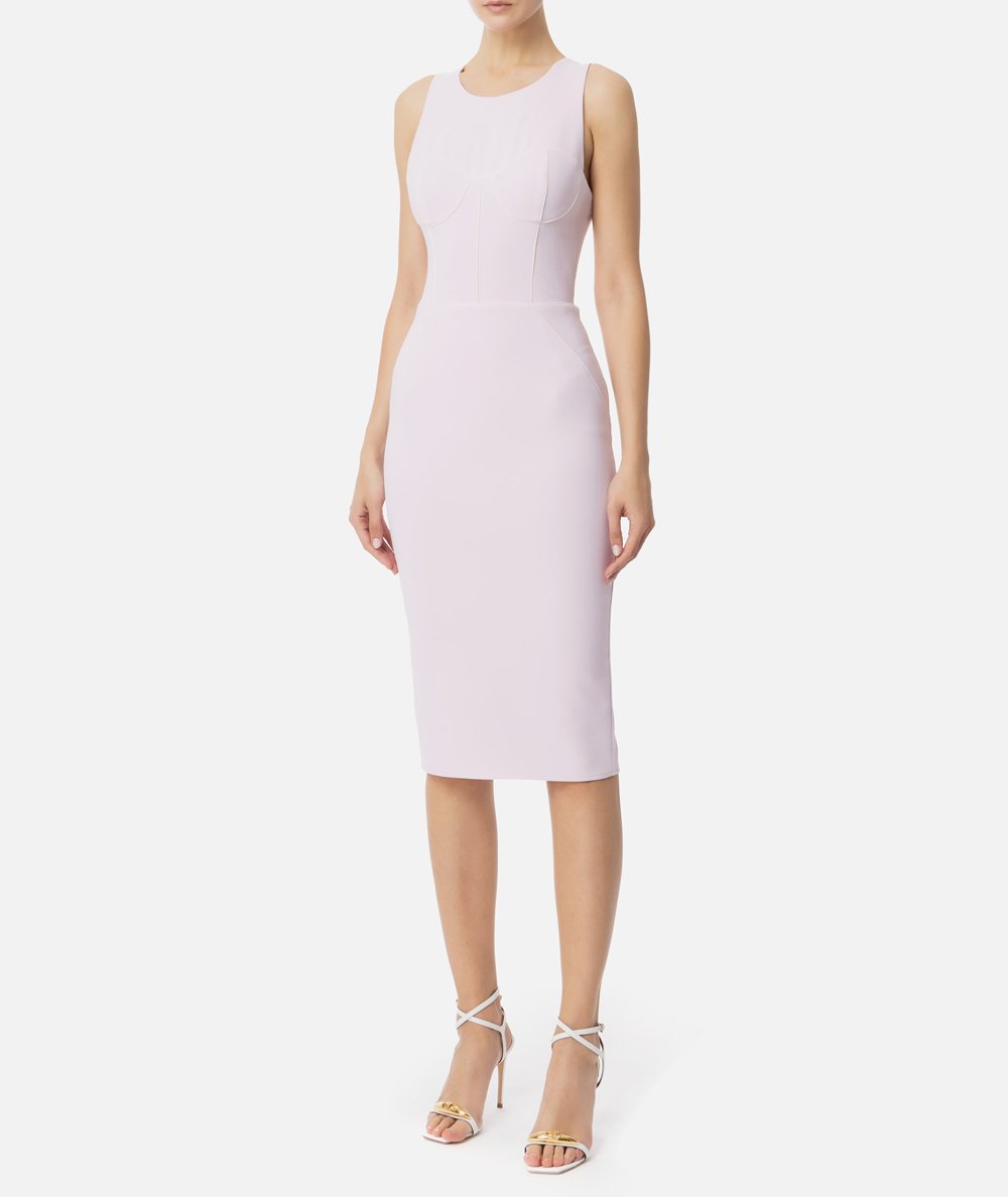 Crêpe sheath dress with contrasting piping
