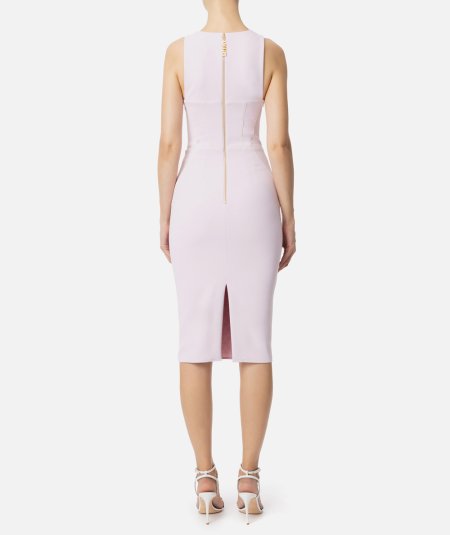 Crêpe sheath dress with contrasting piping