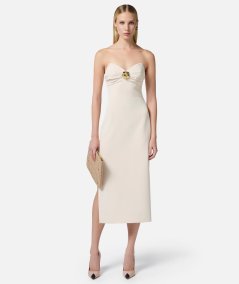 Flowing crepe sheath dress with macro bow