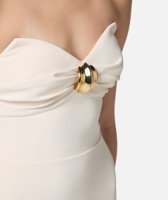 Flowing crepe sheath dress with macro bow
