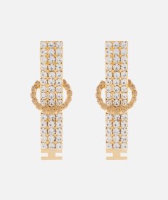 Brass earrings with rhinestones and logo