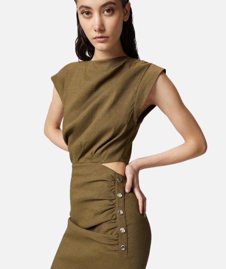 Sleeveless linen dress with buttons