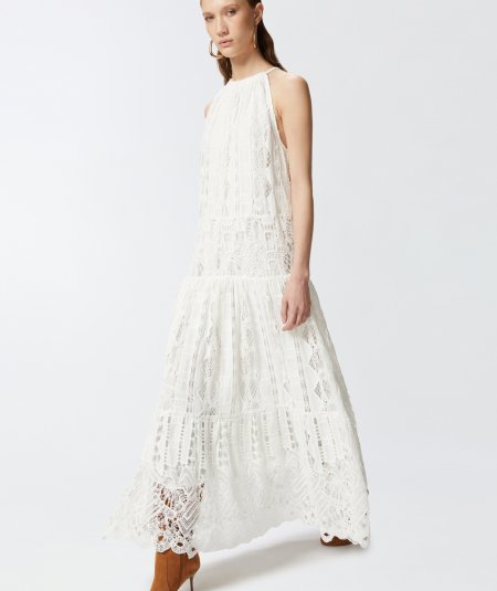 Sangallo and macramé midi dress