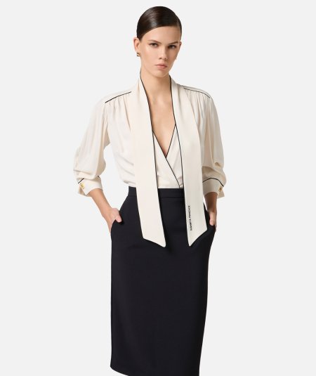 Georgette and crepe dress with piping