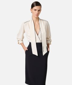 Georgette and crepe dress with piping