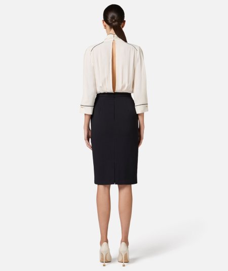 Georgette and crepe dress with piping
