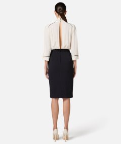 Georgette and crepe dress with piping