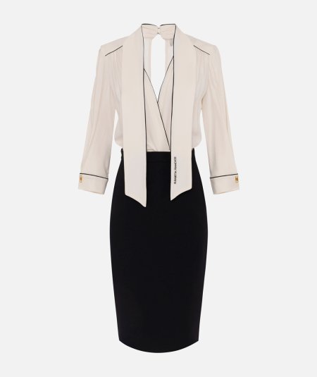 Georgette and crepe dress with piping